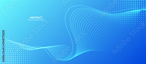 Blue abstract background with glowing wave. Shiny moving lines design element. Modern blue gradient flowing wave lines. Futuristic technology concept.
