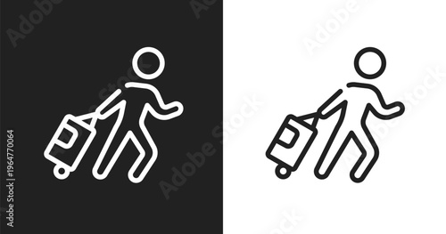 Traveler at the airport icon. Linear black, white icon from airport collection. Outline traveler at the airport vector. Thin line symbol isolated on white and black background