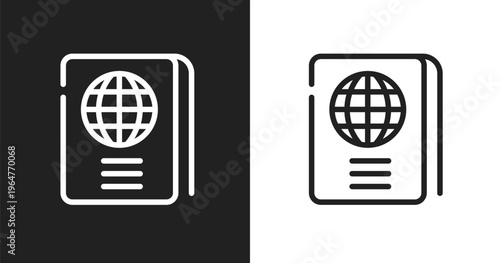 International passport icon. Linear black, white icon from airport collection. Outline international passport vector. Thin line symbol isolated on white and black background