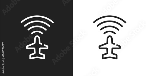 Airport flight info signal icon. Linear black, white icon from airport collection. Outline airport flight info signal vector. Thin line symbol isolated on white and black background