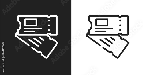 Airplane flight ticket icon. Linear black, white icon from airport collection. Outline airplane flight ticket vector. Thin line symbol isolated on white and black background