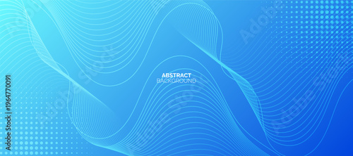 Blue abstract background with glowing wave. Shiny moving lines design element. Modern blue gradient flowing wave lines. Futuristic technology concept.