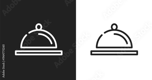 Covered food plate icon. Linear black, white icon from holidays collection. Outline covered food plate vector. Thin line symbol isolated on white and black background