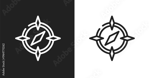 Round compass icon. Linear black, white icon from holidays collection. Outline round compass vector. Thin line symbol isolated on white and black background