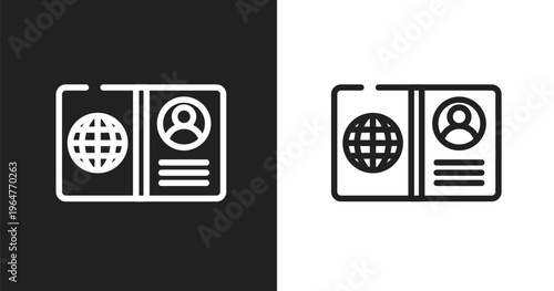 Open passport icon. Linear black, white icon from holidays collection. Outline open passport vector. Thin line symbol isolated on white and black background