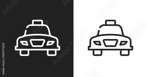 Taxi transportation icon. Linear black, white icon from holidays collection. Outline taxi transportation vector. Thin line symbol isolated on white and black background