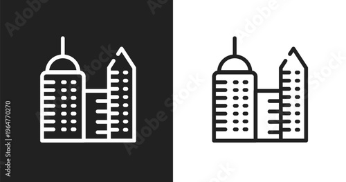 Modern hotel icon. Linear black, white icon from holidays collection. Outline modern hotel vector. Thin line symbol isolated on white and black background