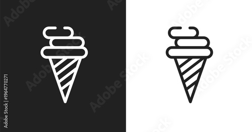 Icecream cone icon. Linear black, white icon from holidays collection. Outline icecream cone vector. Thin line symbol isolated on white and black background