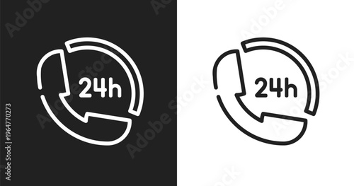 24 hours phone attention service icon. Linear black, white icon from holidays collection. Outline 24 hours phone attention service icon vector. Thin line symbol for use on web and mobile apps, logo,