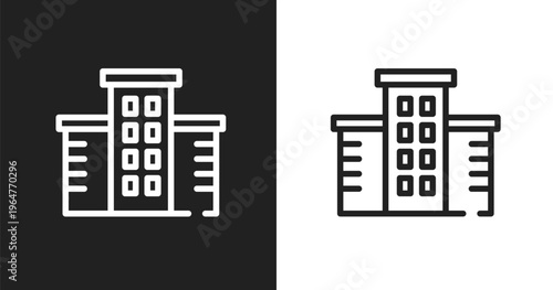 Hotel icon. Linear black, white icon from travel fill collection. Outline hotel vector. Thin line symbol isolated on white and black background
