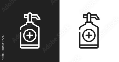 Sanitizer icon. Linear black, white icon from travel accessories collection. Outline sanitizer vector. Thin line symbol isolated on white and black background