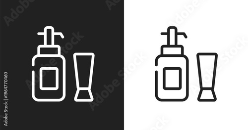 Toiletries icon. Linear black, white icon from travel accessories collection. Outline toiletries vector. Thin line symbol isolated on white and black background