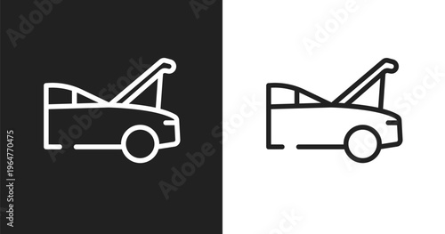 Hood open icon. Linear black, white icon from car engine collection. Outline hood open vector. Thin line symbol isolated on white and black background