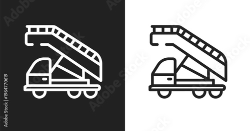 Airport truck icon. Linear black, white icon from airport collection. Outline airport truck vector. Thin line symbol isolated on white and black background