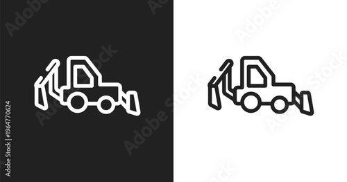 Backhoe icon. Linear black, white icon from transportation collection. Outline backhoe vector. Thin line symbol isolated on white and black background