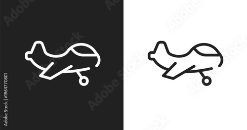 Small plane icon. Linear black, white icon from vehicles and transports collection. Outline small plane vector. Thin line symbol isolated on white and black background