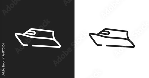Speed boat icon. Linear black, white icon from transportation collection. Outline speed boat vector. Thin line symbol isolated on white and black background