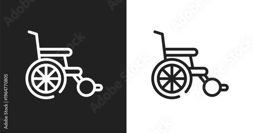 Wheel chair icon. Linear black, white icon from airport collection. Outline wheel chair vector. Thin line symbol isolated on white and black background