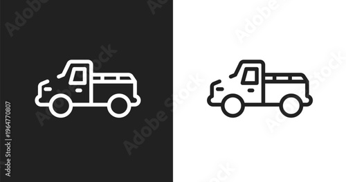 Pickup car icon. Linear black, white icon from transportation collection. Outline pickup car vector. Thin line symbol isolated on white and black background