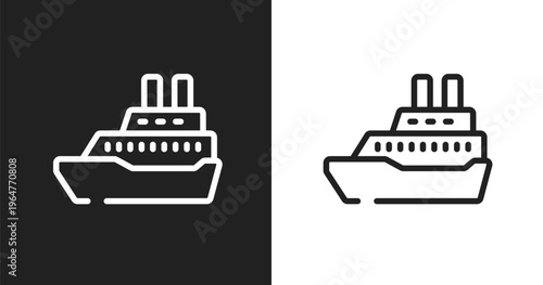 Cruise ship icon. Linear black, white icon from transportation collection. Outline cruise ship vector. Thin line symbol isolated on white and black background