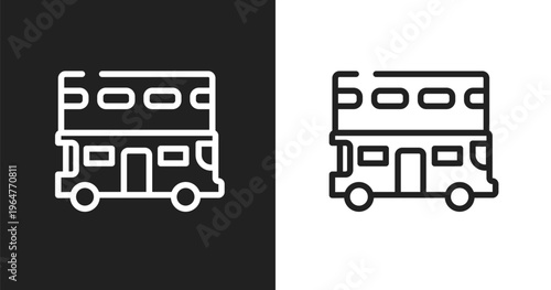 Double decker icon. Linear black, white icon from transportation collection. Outline double decker vector. Thin line symbol isolated on white and black background