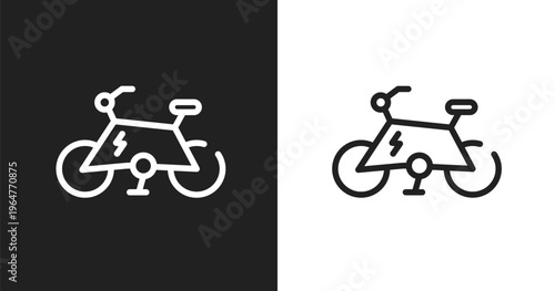 Electric bike icon. Linear black, white icon from vehicles transport collection. Outline electric bike vector. Thin line symbol isolated on white and black background