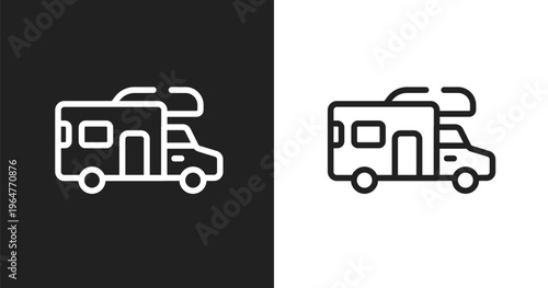Rv icon. Linear black, white icon from transportation collection. Outline rv vector. Thin line symbol isolated on white and black background