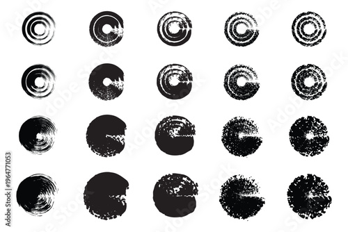 Collection of 20 black and white circular patterns with varying textures and shading
