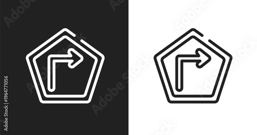 Right sign icon. Linear black, white icon from driving school collection. Outline right sign vector. Thin line symbol isolated on white and black background