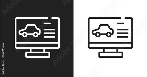 Computer test icon. Linear black, white icon from driving school collection. Outline computer test vector. Thin line symbol isolated on white and black background