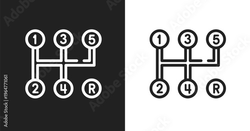 Manual transmission icon. Linear black, white icon from driving school collection. Outline manual transmission vector. Thin line symbol isolated on white and black background