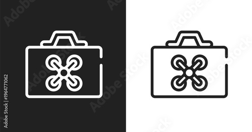 Drone case icon. Linear black, white icon from drone collection. Outline drone case vector. Thin line symbol isolated on white and black background