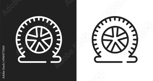 Flat tire icon. Linear black, white icon from car repair collection. Outline flat tire vector. Thin line symbol isolated on white and black background
