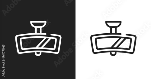 Rear-view mirror icon. Linear black, white icon from car repair collection. Outline rear-view mirror vector. Thin line symbol isolated on white and black background