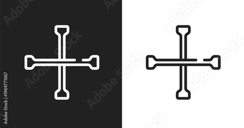 Cross wrench icon. Linear black, white icon from car repair collection. Outline cross wrench vector. Thin line symbol isolated on white and black background