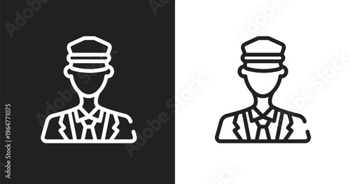 Ticket collector icon. Linear black, white icon from railway collection. Outline ticket collector vector. Thin line symbol isolated on white and black background