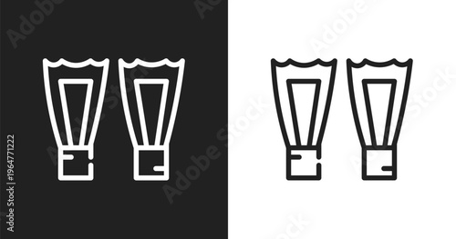 Fins icon. Linear black, white icon from summer collection. Outline fins vector. Thin line symbol isolated on white and black background