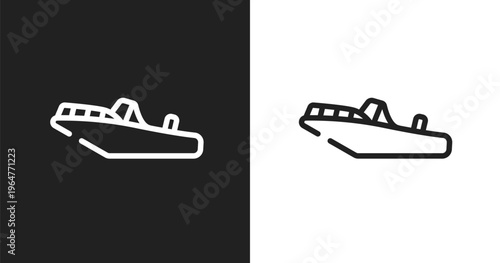 Motorboat icon. Linear black, white icon from vehicles and transports collection. Outline motorboat vector. Thin line symbol isolated on white and black background