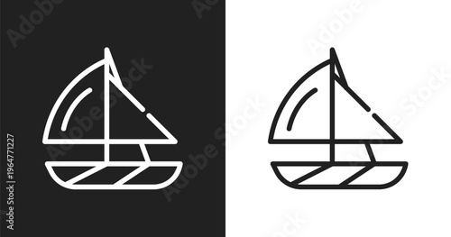 Yatch boat icon. Linear black, white icon from summer collection. Outline yatch boat vector. Thin line symbol isolated on white and black background