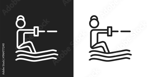 Waterski icon. Linear black, white icon from summer collection. Outline waterski vector. Thin line symbol isolated on white and black background