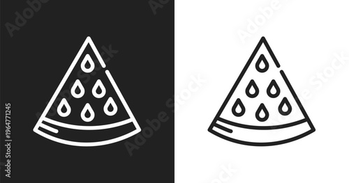 Slice of melon icon. Linear black, white icon from summer collection. Outline slice of melon vector. Thin line symbol isolated on white and black background
