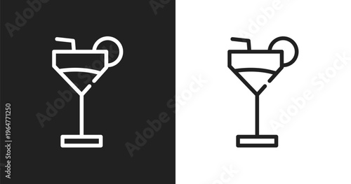 Refreshing cold drink icon. Linear black, white icon from summer collection. Outline refreshing cold drink vector. Thin line symbol isolated on white and black background