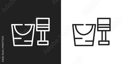Sand bucket and shovel icon. Linear black, white icon from summer collection. Outline sand bucket and shovel vector. Thin line symbol isolated on white and black background
