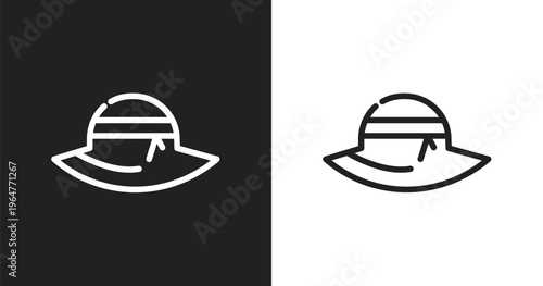 Pamela hat icon. Linear black, white icon from summer collection. Outline pamela hat vector. Thin line symbol isolated on white and black background