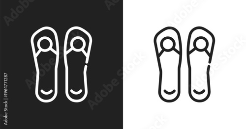 Pair of flip flops icon. Linear black, white icon from summer collection. Outline pair of flip flops vector. Thin line symbol isolated on white and black background