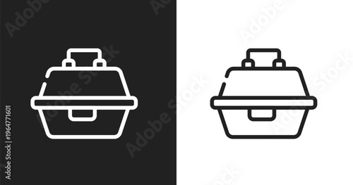 Tackle box icon. Linear black, white icon from fisherman collection. Outline tackle box vector. Thin line symbol isolated on white and black background