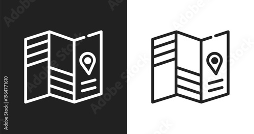 Travel guide icon. Linear black, white icon from summer collection. Outline travel guide vector. Thin line symbol isolated on white and black background