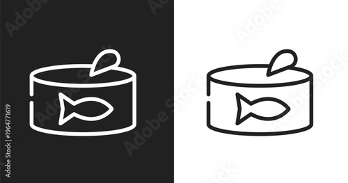 Tuna can icon. Linear black, white icon from fisherman collection. Outline tuna can vector. Thin line symbol isolated on white and black background