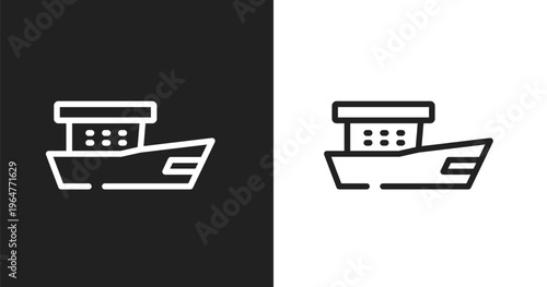 Fishing boat icon. Linear black, white icon from fisherman collection. Outline fishing boat vector. Thin line symbol isolated on white and black background