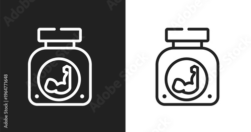 Protein powder icon. Linear black, white icon from active lifestyle collection. Outline protein powder vector. Thin line symbol isolated on white and black background